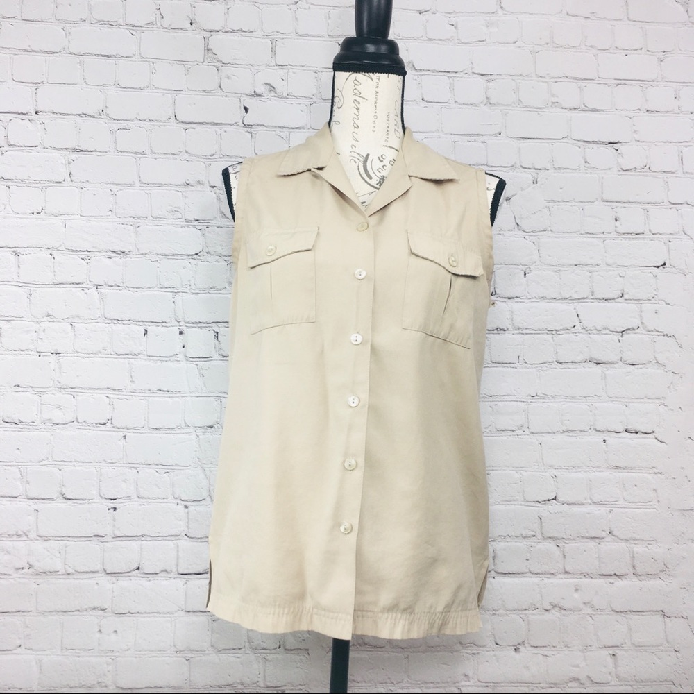 Joanna Tan button down tan shirt in size Small